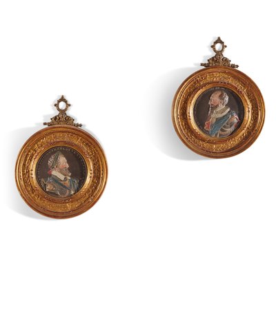 Pair of medallions representing King Henri IV and Maximilian Bethune, Duke of Sully by Guillaume (after) Dupre