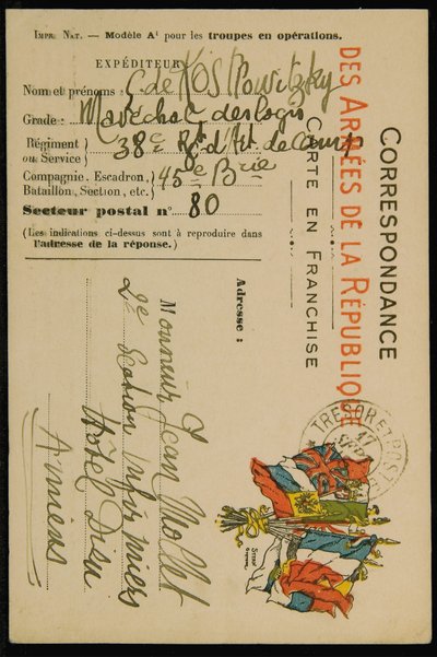 Autograph Postcard to Jean Mollet, Dated 16 September 1915 by Guillaume Apollinaire