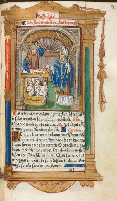 Printed Book of Hours Use of Rome: fol. 105r, St. Nicholas by Guillaume Le Rouge