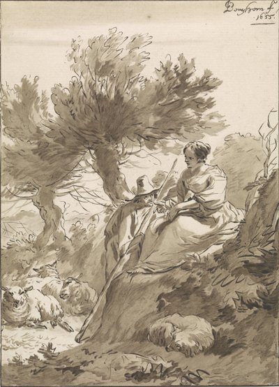Landscape with Shepherd and Shepherdess and Their Sheep by Guillaume Saint
