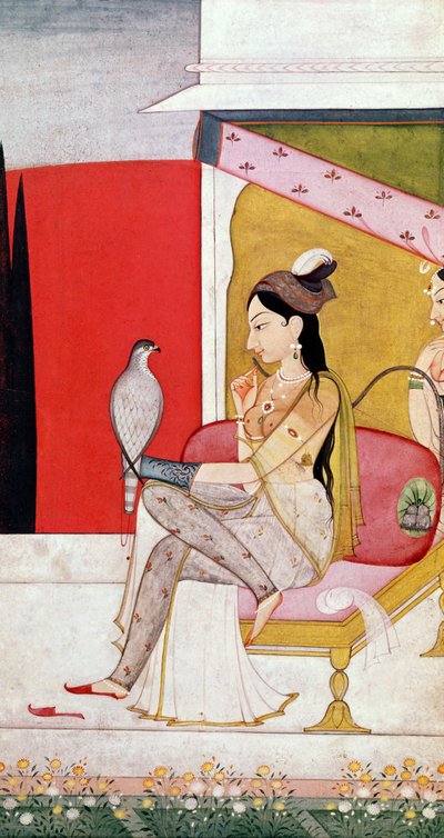 Lady with a Hawk, Pahari Style, Punjab Hills by Guler School
