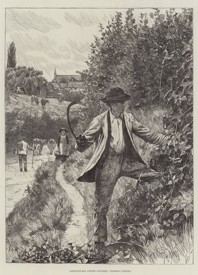 Agricultural Scenes, October, Trimming Hedges by Gunning King
