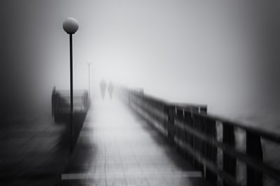 Mysterious Foggy Pier Walk by Gustav Davidsson