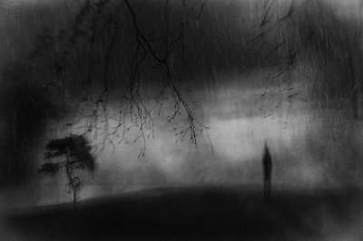Solitary Figure Rainy Landscape by Gustav Davidsson