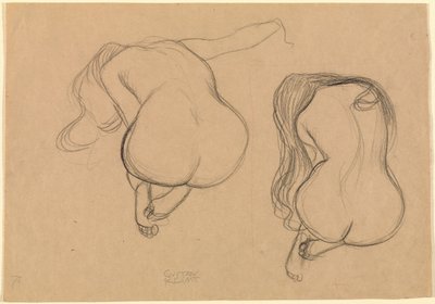 Two Studies of a Seated Nude with Long Hair by Gustav Klimt