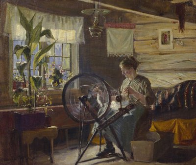 Woman in Farmhouse Interior by Gustav Wentzel