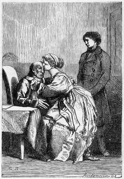 Marius and Cosette Visit Jean Valjean Sick by Gustave Brion