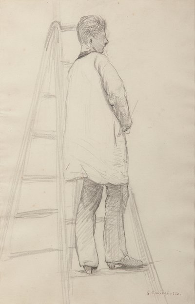 Study for House Painters: Man on a Ladder, Three-Quarter Back View by Gustave Caillebotte