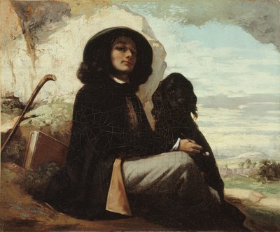 Self-Portrait with a Black Dog by Gustave Courbet