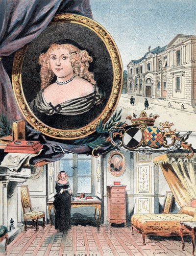 Portrait of the Marquise of Sevigne, along with the Chateau des Rochers and the Hotel Carnavalet by Gustave Demoulin