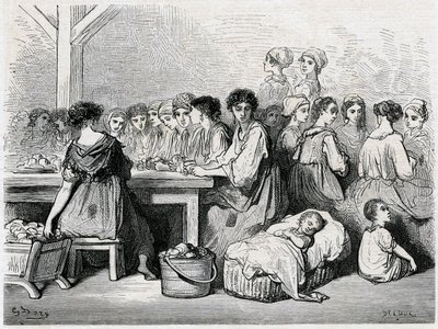Cigarreras of Seville. Manufacture of cigars, workers, tobacco. Drawing by Gustave Dore illustrating the Voyage en Espagne by Charles Davillier by Gustave Dore