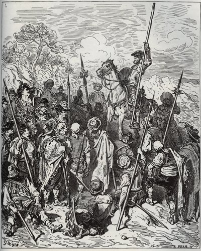 Don Quixote and Sancho with the Squadron of the Braying Villagers - from 