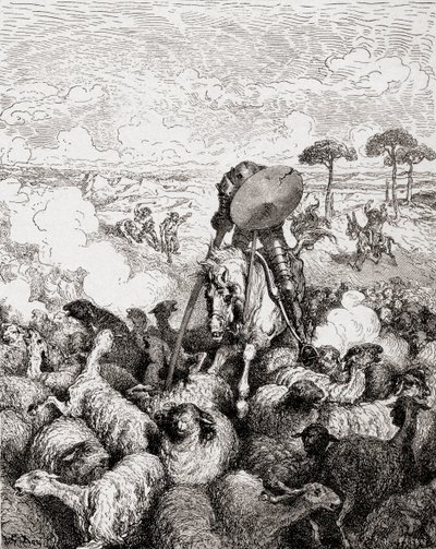 Don Quixote Fighting the Herd of Sheep by Gustave Dore