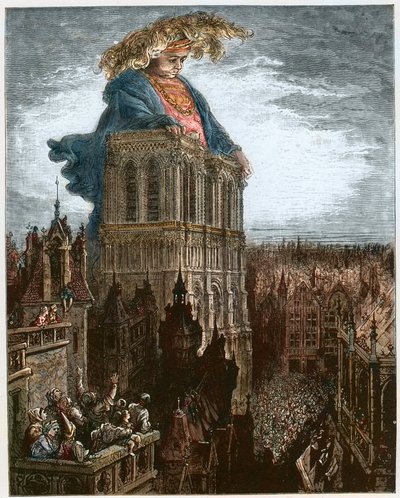 Gargantua on the towers of Notre-Dame at Paris - illustration from 