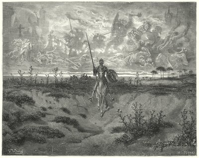 Don Quixote: "He travelled almost all that day" (engraving) by Gustave Dore