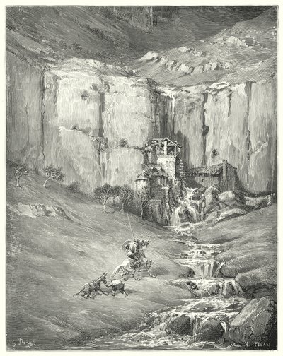 Don Quixote: "When they came nearer, even patient Rozinante himself started at the dreadful sound" by Gustave Dore