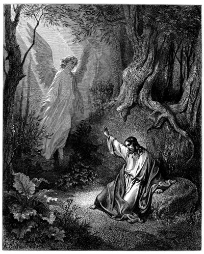 Jesus on the Mount of Olives: an angel appears to him to give him courage (Illustration by Gustave Dore for The Bible) by Gustave Dore
