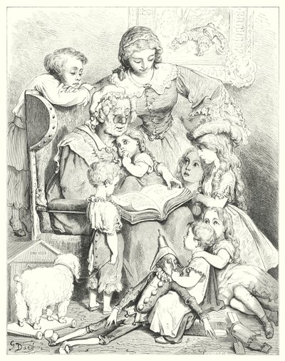 Reading of Tales in the Family (Engraving) by Gustave Dore