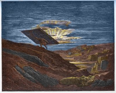 Samson carries the Gates of Gaza - Samson removing the gates of Gaza - Engraving in The Bible illustree by Gustave Dore - Engraving from The Dore Bible by Gustave Dore