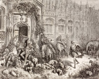 Scene from Sleeping Beauty by Charles Perrault. From El Mundo Ilustrado, published Barcelona, circa 1880. by Gustave Dore