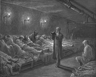 Scripture Reader in a Night Refuge by Gustave Dore