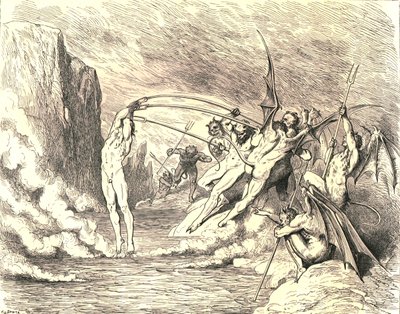This Said, They Grappled Him with More Than Hundred Hooks, c. 1890 by Gustave Dore