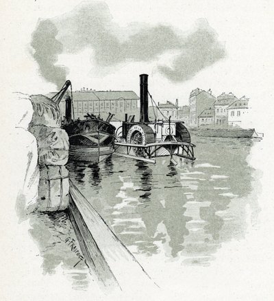 Boats in the Port of La Villette, Paris by Gustave Fraipont