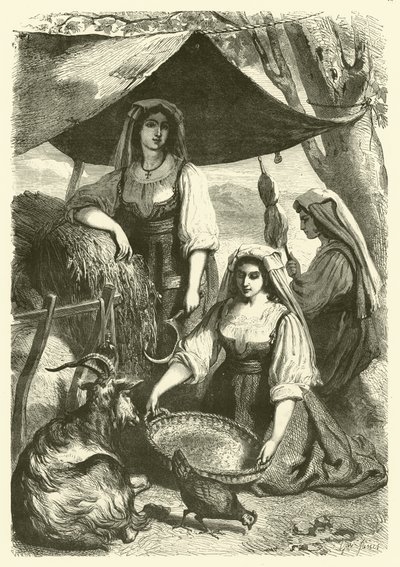 Women selling hay to carters at the roadside, Italy by Gustave Janet