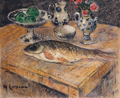 Still Life with Fish, Flowers and Apples by Gustave Loiseau
