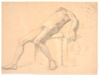 Study of a Male Nude Reclining Model. Two Portrait Heads, One Possibly Constantin Hansen by H.W. Bissen