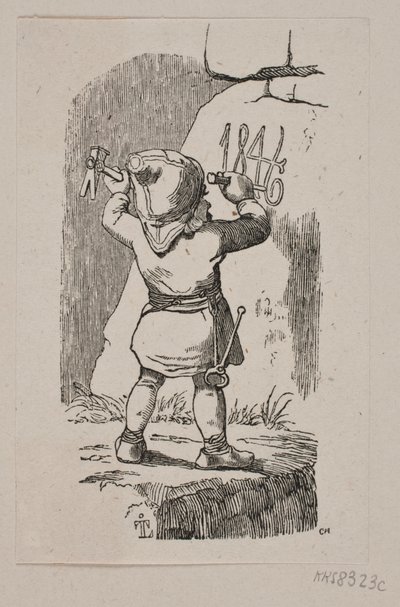 A Gnome Carving the Year 1846 into a Rock by H. C. Henneberg