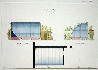 Design for a hothouse with curved glass walls and roof, from a folio of original drawings in classical and early Belle-Epoque styles, c.1870 by H. Monnot