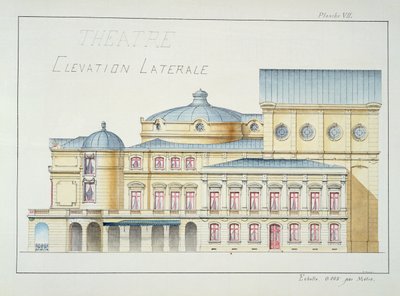 Lateral Elevation of a Theatre, plate VII from a folio of designs by H. Monnot