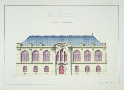 Main Facade of a Library, Plate XII from a Folio of Designs by H. Monnot