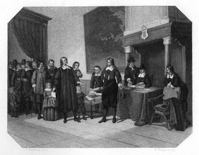 Reception of the French Protestants in Amsterdam, Late 17th Century c1870 by H. Sluyter