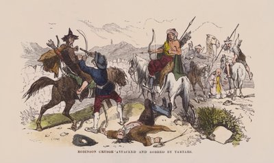 Robinson Crusoe attacked and robbed by Tartars by after Hablot Knight Browne
