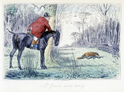 Horseback Hunting Scene. English cartoon on fox hunting from 