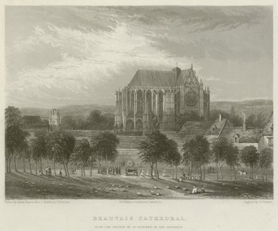 Beauvais Cathedral, with the Church of St Etienne in the Distance by Hablot Knight Browne