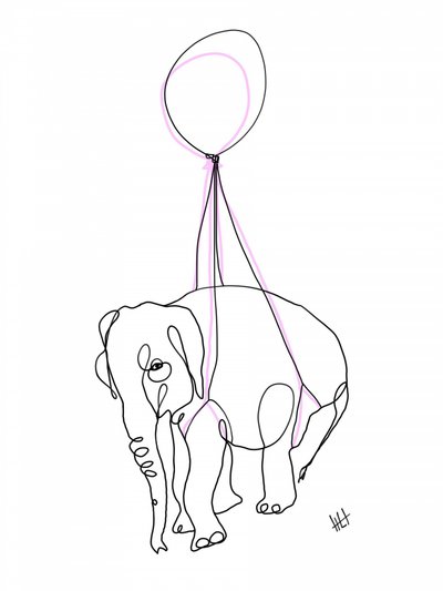 Elephant with Pink Balloon by Hanna Lee Tidd