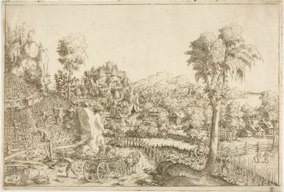 Landscape with a Vineyard, in the Middle a Chariot Loaded with Poles by Hanns Lautensack