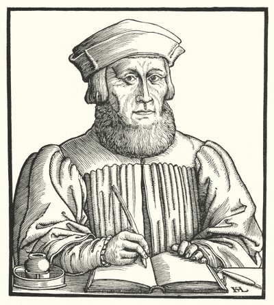 Johannes Aventinus, Bavarian Renaissance humanist, historian and philologist (engraving) by Hanns Sebald Lautensack