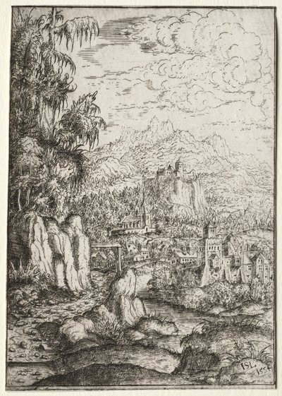 Landscape with a Road to a Castle on an Island in a River, 1554 by Hanns Sebald Lautensack