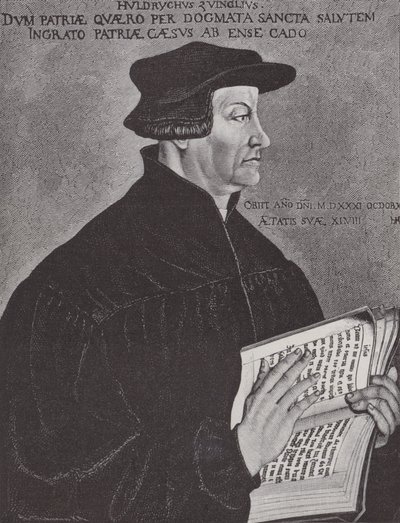Huldrych Zwingli, Leader of the Reformation in Switzerland (engraving) by Hans (after) Asper