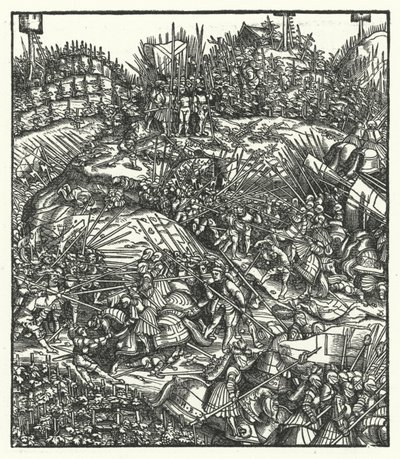 Archduke Maximilian of Austria and his army fighting the French by Hans (after) Burgkmair