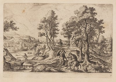 Plate 7, from Landscapes with Scenes from the Old and New Testament and Ovid’s Metamorphoses by Hans Bol