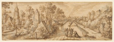 View of Delfgauw, with Abraham and the Three Angels by Hans Bol