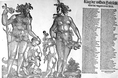 Broadside on the Withdrawal of the Wild Men of the Woods from a World that has Changed for the Worse, woodcut made by Hans Guldenmundt by Hans Leonard Schaufelein