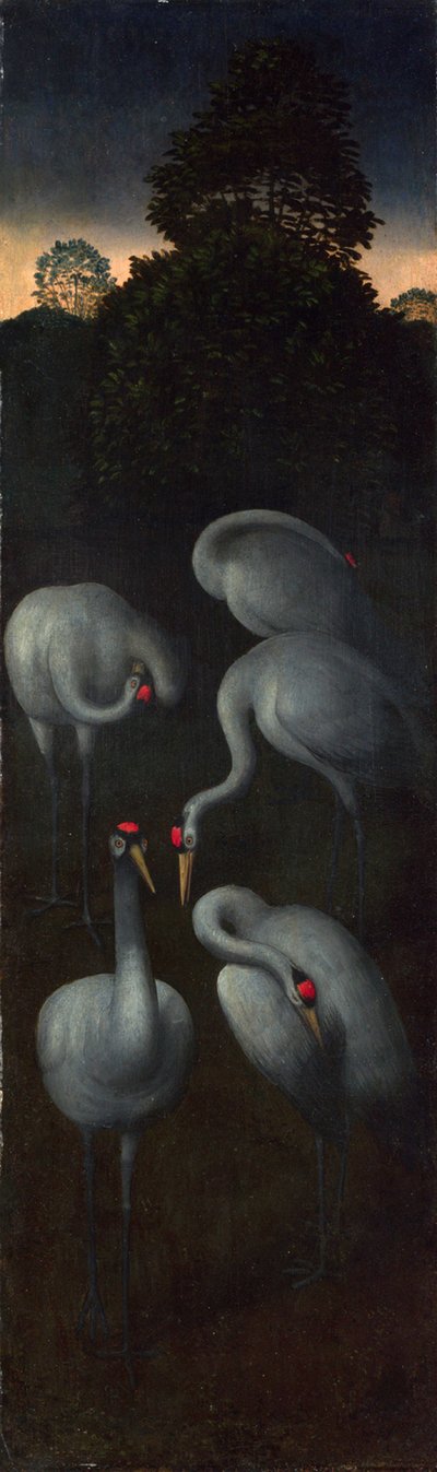 Cranes The reverse of a Panel from a Triptych by Hans Memling