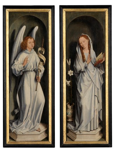 Reverse of a pair of wings showing the Annunciation by Hans Memling