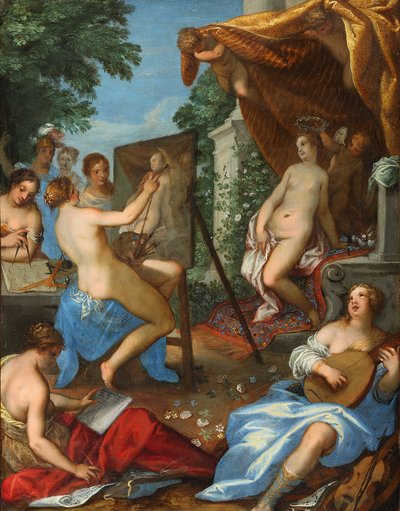 Allegory of the Arts with Pictura Painting Venus by Hans Rottenhammer